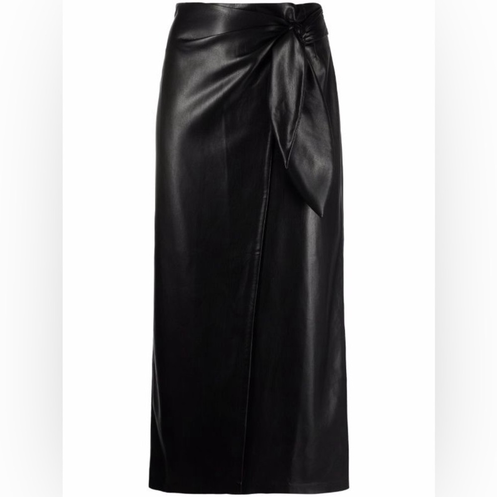Nanushka Vegan Leather Black Wrap Midi / Maxi Skirt